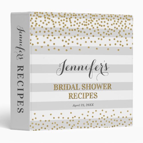 Chic Gray Gold Bridal Kitchen Shower Recipe Book 3 Ring Binder