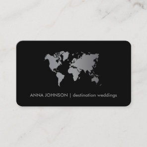 Chic Gray Gradient World Map Global Travel Agent Business Card