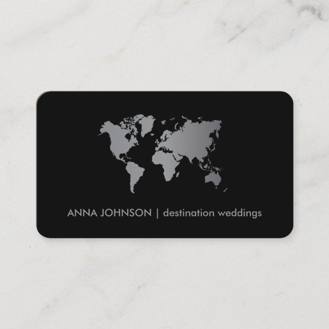 Chic Gray Gradient World Map Global Travel Agent Business Card (Front)