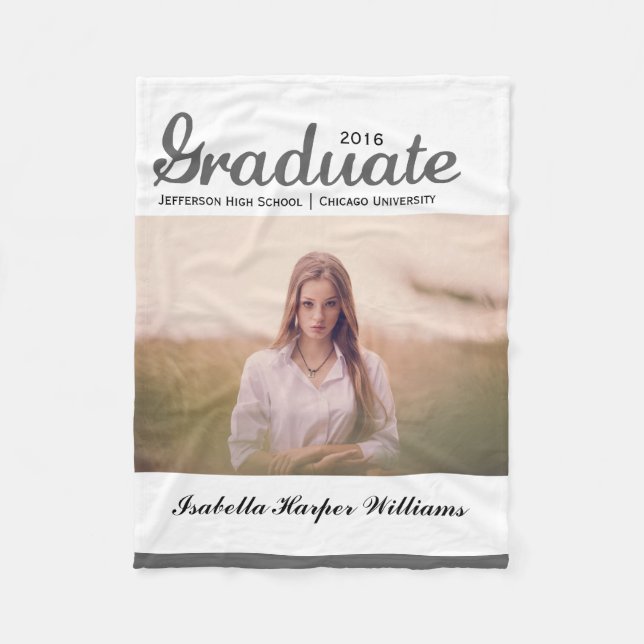 Chic Gray Graduate Graduation Class of 20XX Fleece Blanket (Front)