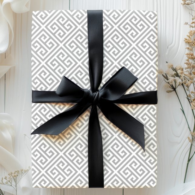 Chic Gray Greek Key Maze Pattern Wrapping Paper (Creator Uploaded)