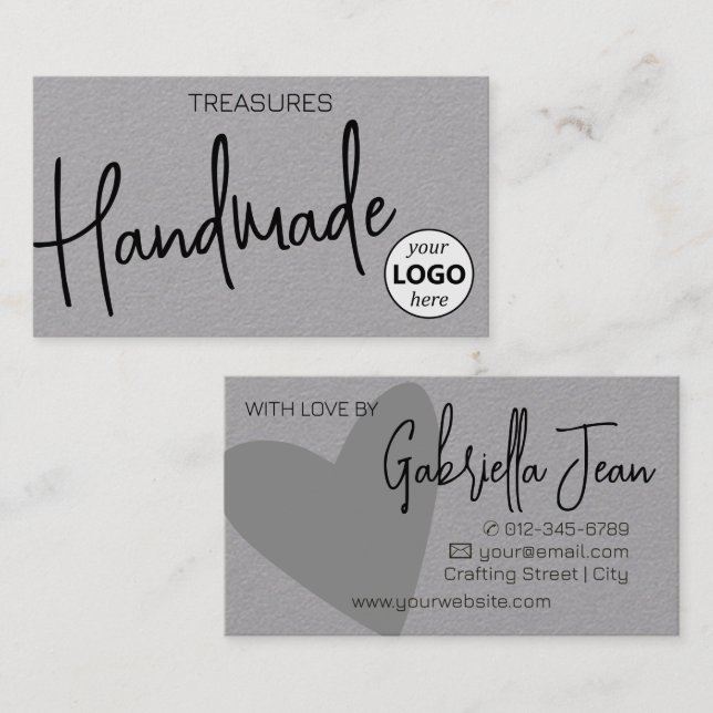 Chic Gray Handmade Crafts Simple Clean Kraft Logo Business Card (Front/Back)