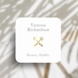 Chic Gray Minimal Gold Crossed Skeleton Key Notary Square Sticker