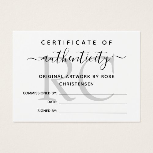 Chic Gray Monogram Certificate of Authenticity