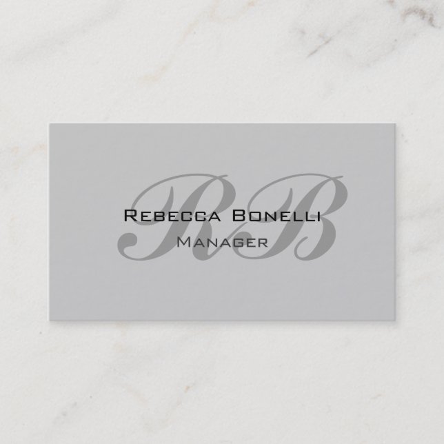 Chic Gray Monogram Script Manager Business Card (Front)