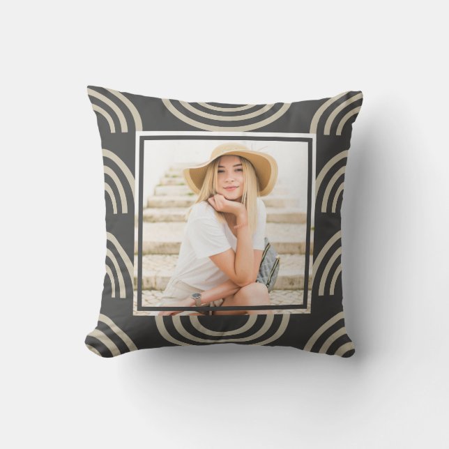 Chic Gray Rainbow Photo Throw Pillow (Front)