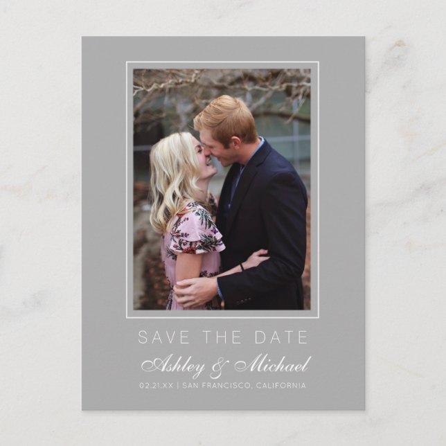 Chic Gray Save the Date Engagement Photo Announcement Postcard (Front)