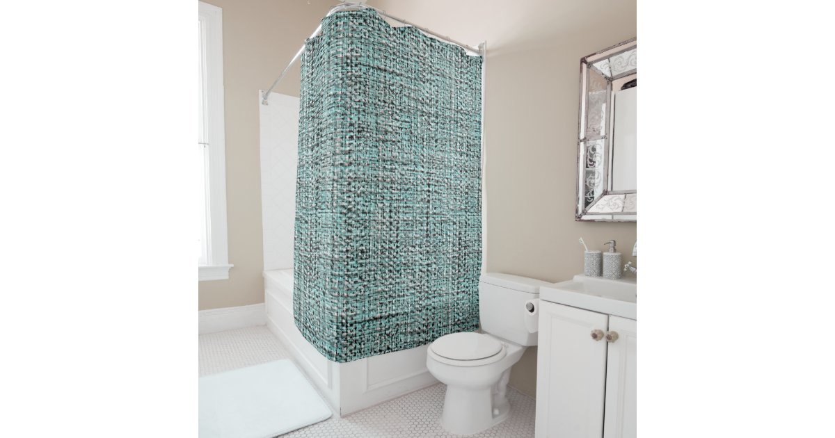 Chic Gray Seafoam Blue Green Boucle Jute Pattern Shower Curtain