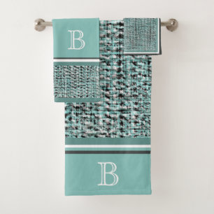 Chic Gray Seafoam Blue Green Boucle Pattern Custom Bath Towel Set