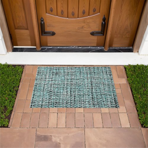 Chic Gray Seafoam Blue Green Boucle Woven Pattern Doormat