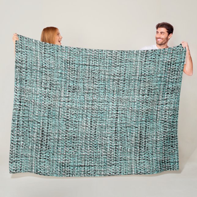 Chic Gray Seafoam Blue Green Boucle Woven Pattern Fleece Blanket (In Situ)