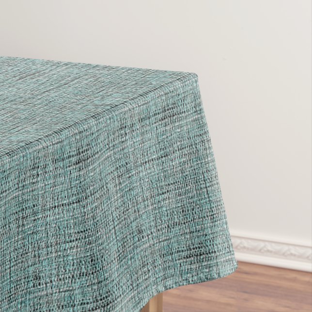 Chic Gray Seafoam Blue Green Boucle Woven Pattern Tablecloth (In Situ)
