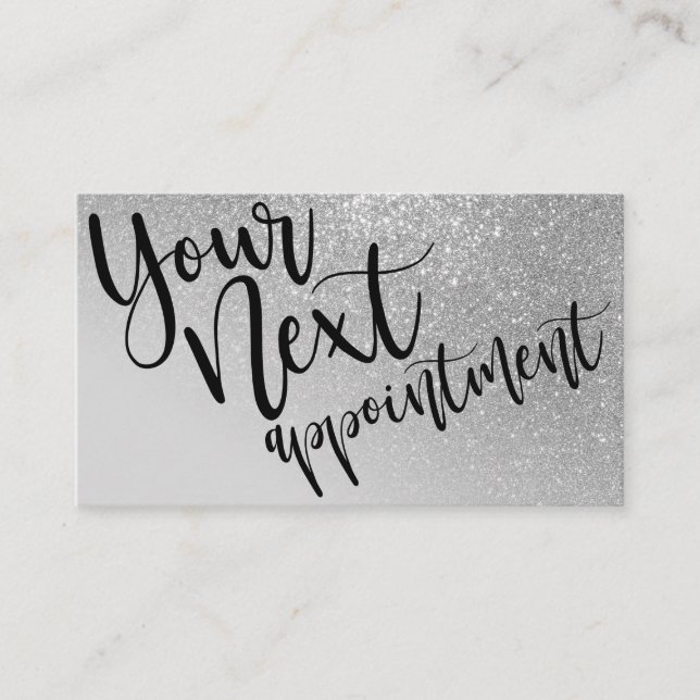 Chic Gray Silver Glitter Gradient Typography Appointment Card (Front)