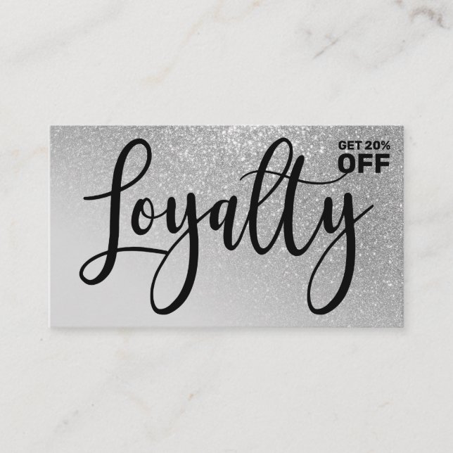 Chic Gray Silver Glitter Gradient Typography Loyalty Card (Front)