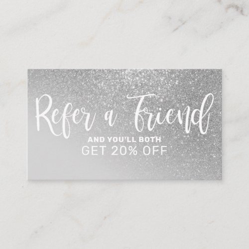 Chic Gray Silver Glitter Gradient Typography Referral Card