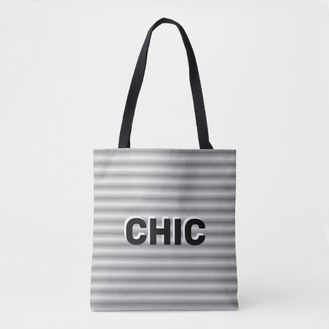 Chic Gray Silver Striped Tote Bag (Front)