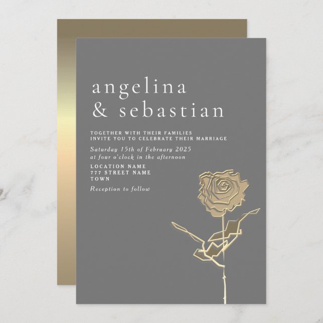 Chic Gray Wedding Invitation (Front/Back)