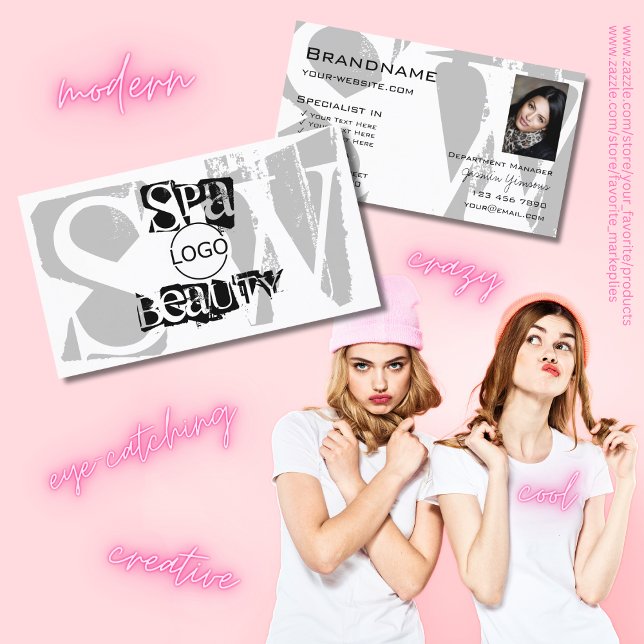 Chic Gray White Black with Photo Logo and Monogram Business Card (Creator Uploaded)