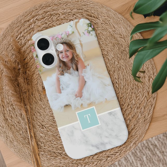 Chic Gray & White Marble Photo & Monogram Case-Mate iPhone Case (Creator Uploaded)