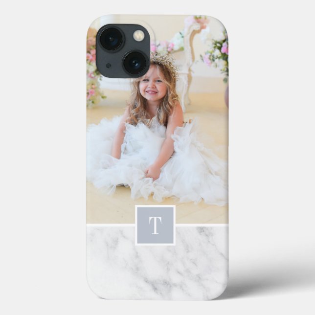 Chic Gray & White Marble Photo & Monogram Case-Mate iPhone Case (Back)