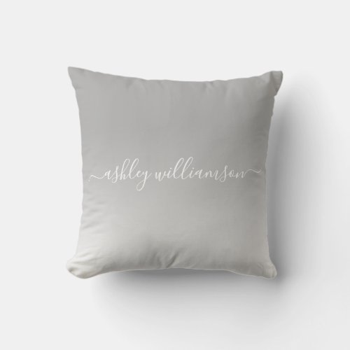 Chic Gray White Ombre Effect Monogram Name Throw Pillow