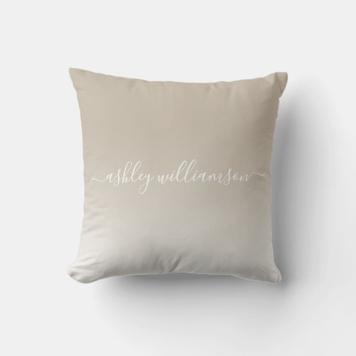 Chic Gray White Ombre Effect Monogram Name Throw Pillow