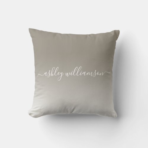 Chic Gray White Ombre Effect Monogram Name Throw Pillow