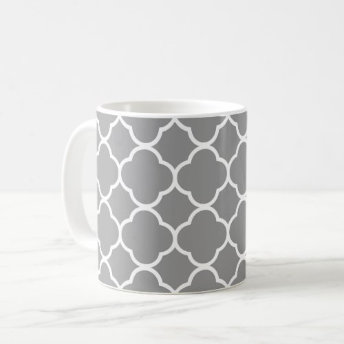 Chic Gray  White Quatrefoil Coffee Tea Mug