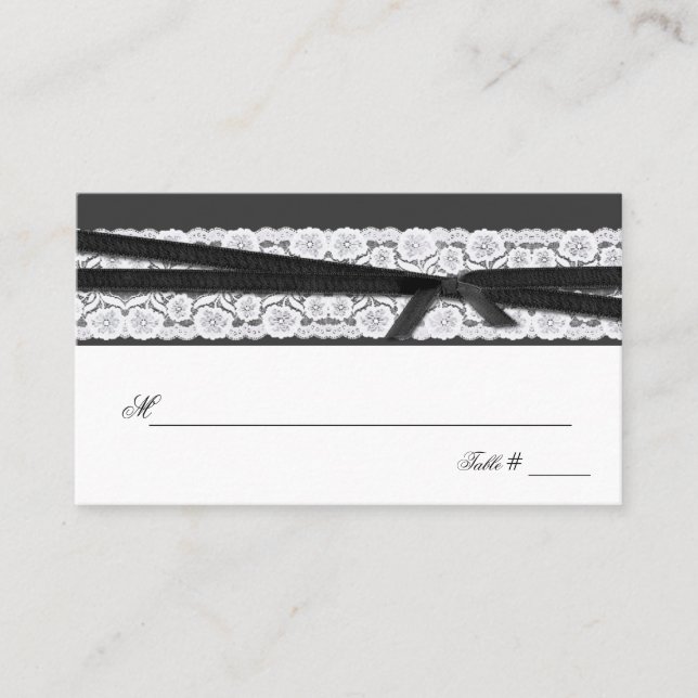 Chic Gray with White Lace Wedding Place Card (Front)