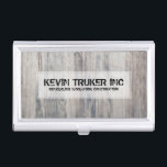 Chic Gray Wood Texture Woodwork Remodeling Business Card Holder<br><div class="desc">Simple gray weathered wood texture print with white geometric rectangular and customizable grungy text in black. Cool chic design.</div>