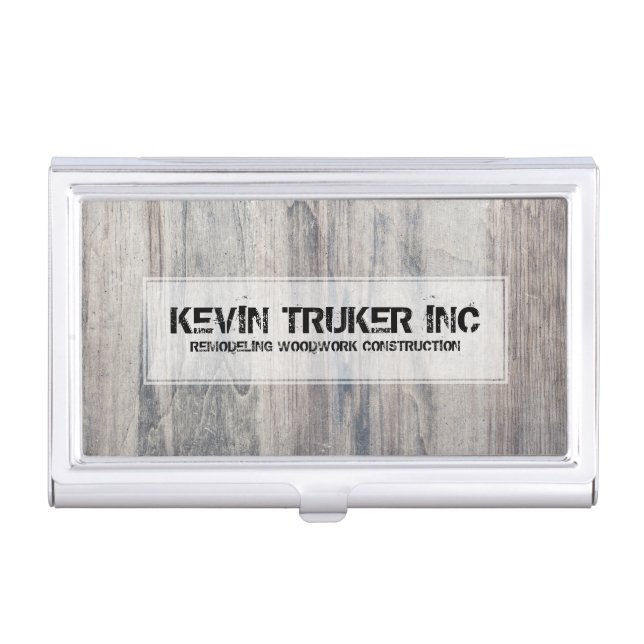Chic Gray Wood Texture Woodwork Remodeling Business Card Holder (Front)