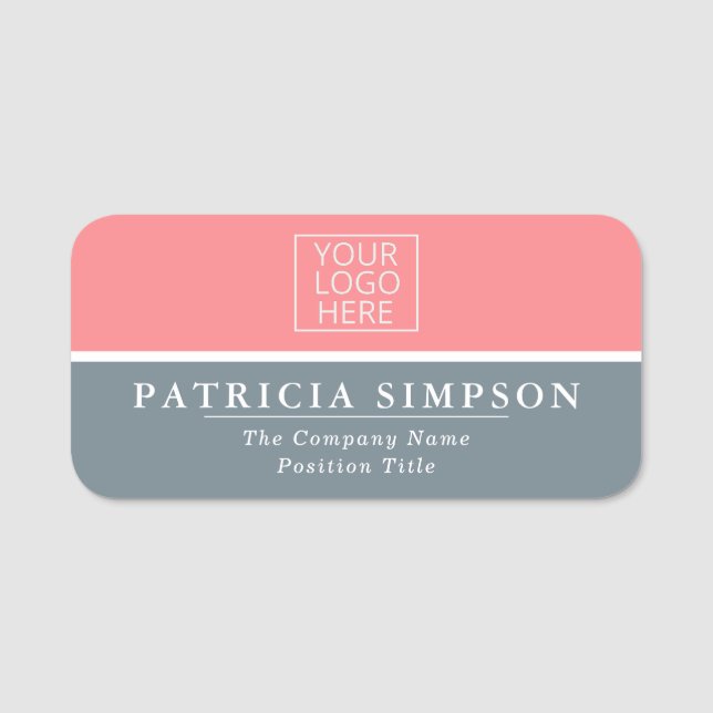 Chic Grayish Blue Rich Pink Elegant Name Tag (Front)