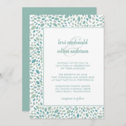 Chic Green Abstract Floral Seaside Wedding Invitation