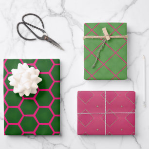 Chic Green and Pink Geometric Modern Designs Wrapping Paper Sheets