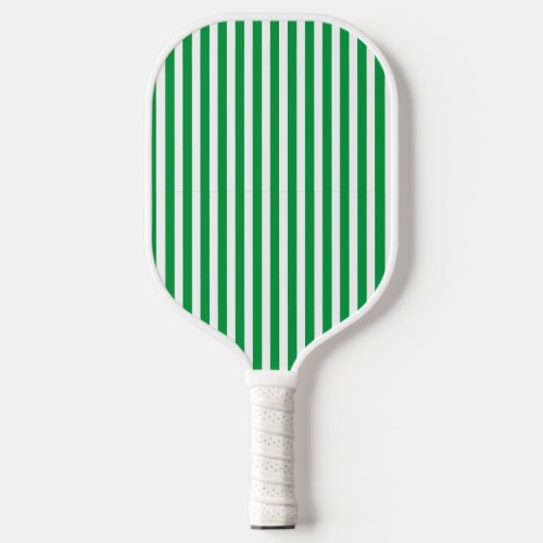 Chic Green and White Vertical Striped Pickleball Paddle