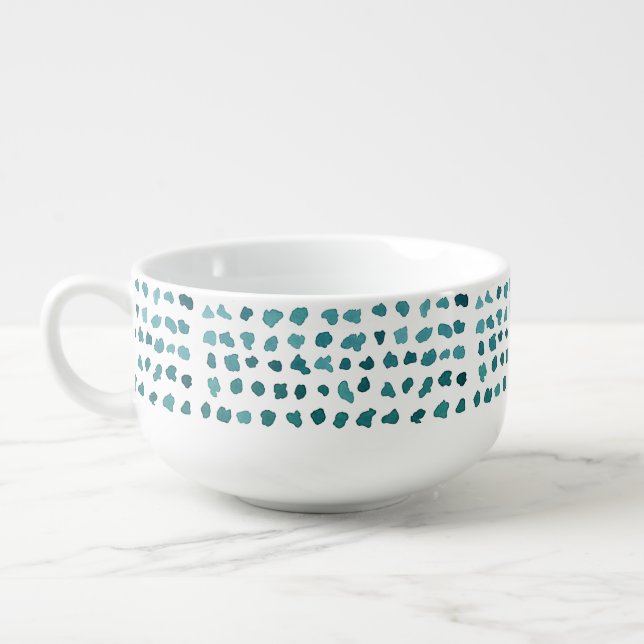 Chic Green and White Watercolor Dots Soup Mug (Right)