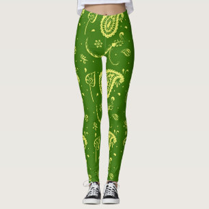 Chic Green And Yellow Kalka Print Women's Leggings