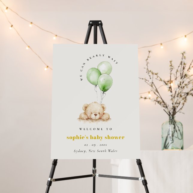 Chic Green Bearly Wait Balloon Baby Shower Welcome Foam Board (In Situ (Stand))