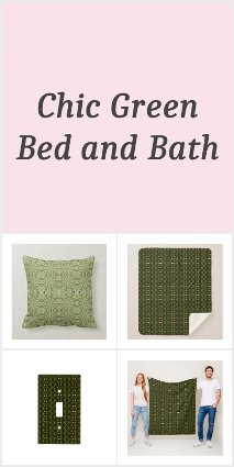 Chic Green Bed and Bathroom
