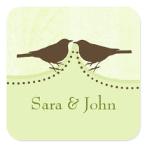 Chic green bird cage, love birds envelope seal