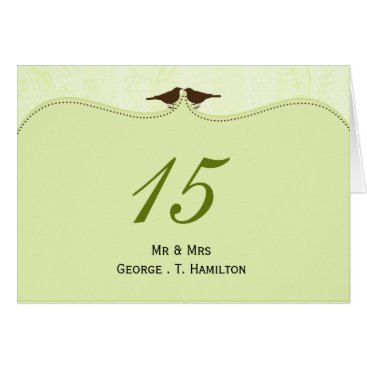 Chic green bird cage, love birds table numbers