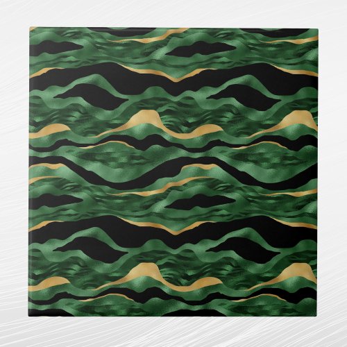 Chic Green Black Gold Animal Print Graphic Ceramic Tile