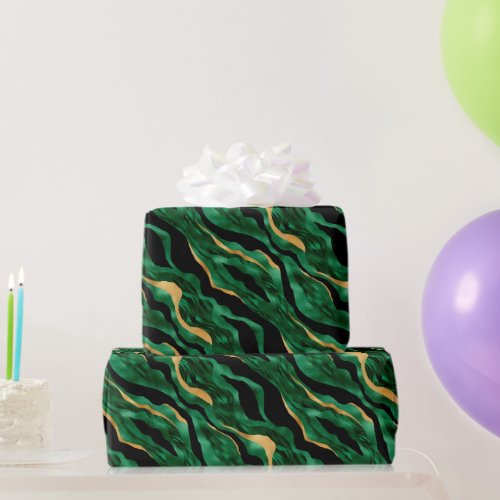 Chic Green Black Gold Animal Print Graphic Wrapping Paper