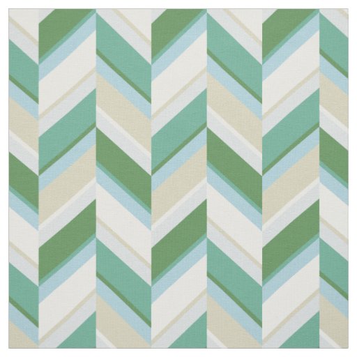 Chic green blue beige geometric chevron pattern fabric