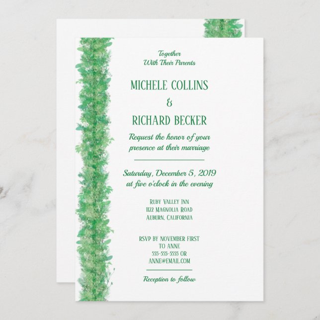 Chic Green Botanical Border Wedding Invitation (Front/Back)