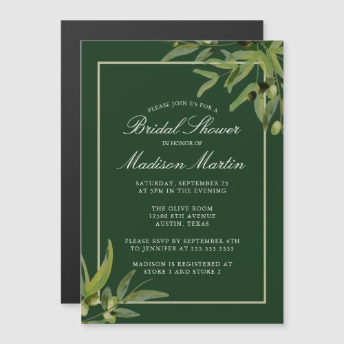 Chic Green Botanical Watercolor Vine Bridal Shower Magnetic Invitation