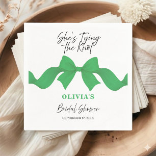 Chic Green Bow She's Tying the Knot Bridal Shower Napkins