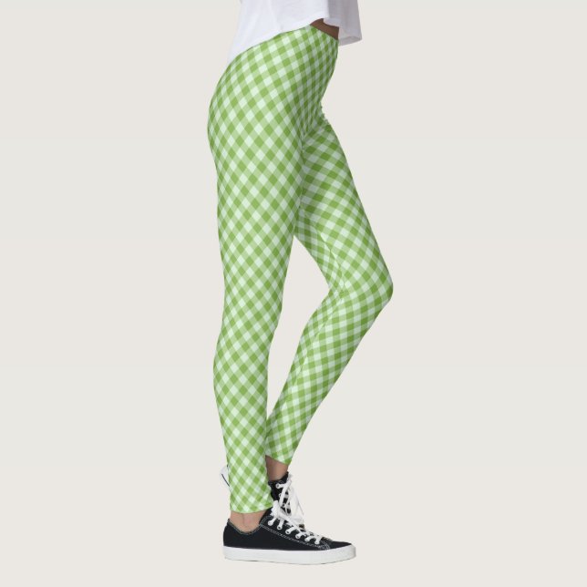 Chic Green Check Gingham Pattern to Customize Leggings (Right)