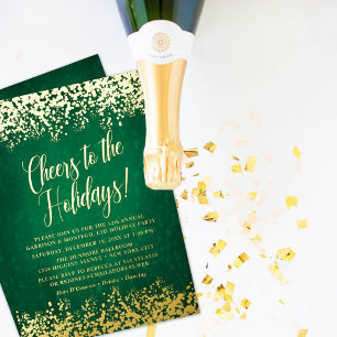 Chic Green Cheers to the Holidays Foil Invitation