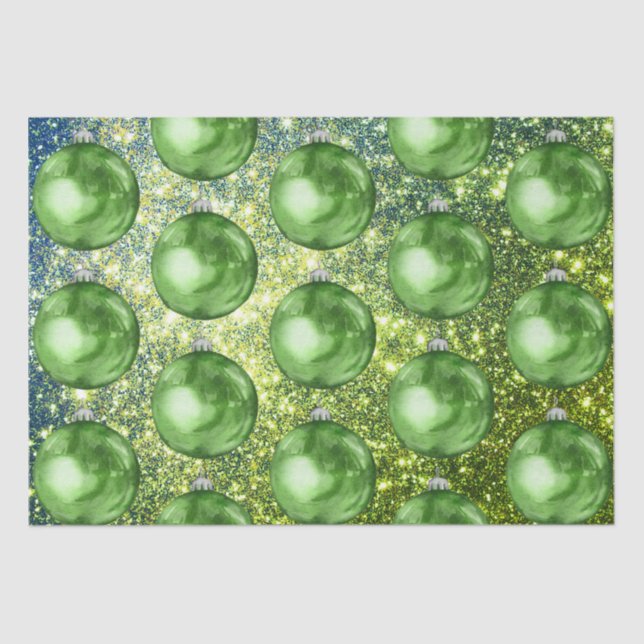 Chic Green Christmas Balls Glitter Sparkles Tissue Paper (Front)